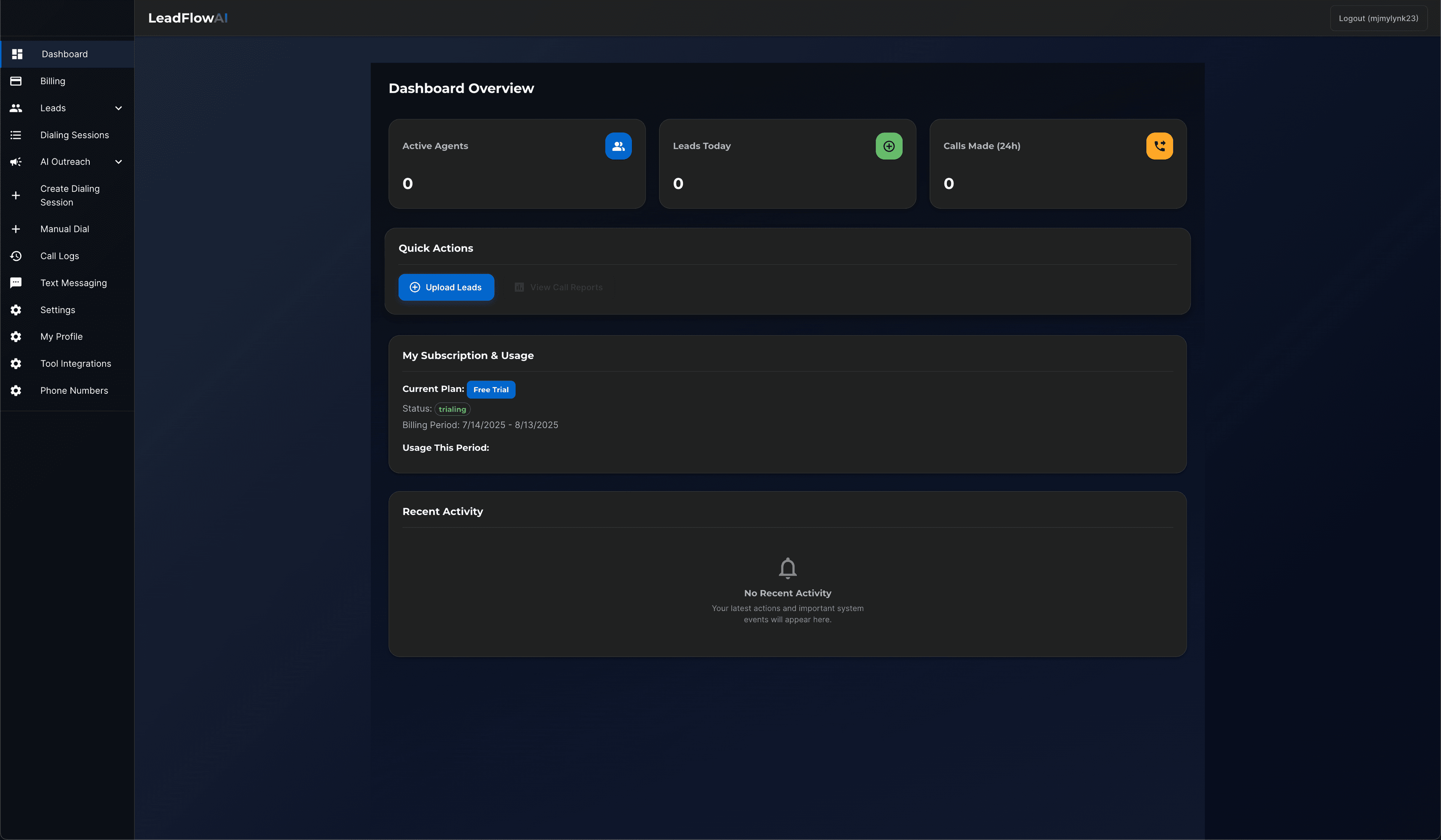 The LeadFlow AI application dashboard.